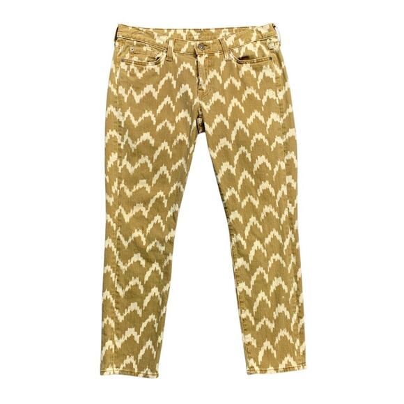 7 For All Mankind Jeans Womens 29 Brown Mustard Cropped Skinny Printed Ikat - Picture 1 of 13